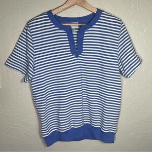 ALFRED DUNNER BLUE AND WHITE STRIPED SHORT-SLEEVED SHIRT SIZE M